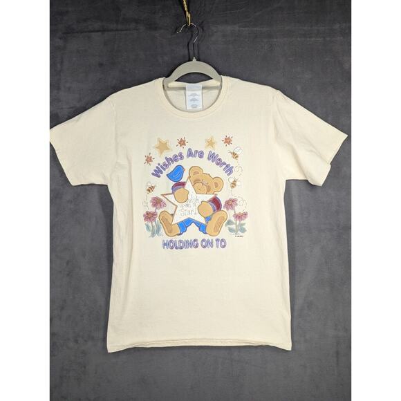 Hanes Her Way Women’s Medium Wishes Are Worth Holding Teddy Bear T-Shirt VTG - Picture 1 of 8